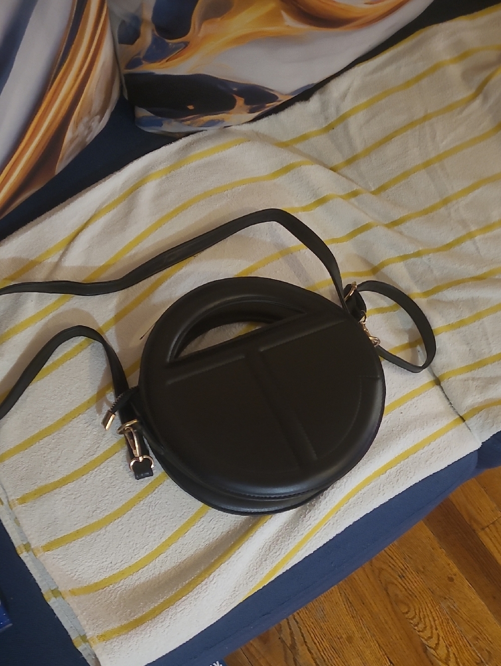 Black Round Crossbody Bag with Top Handle